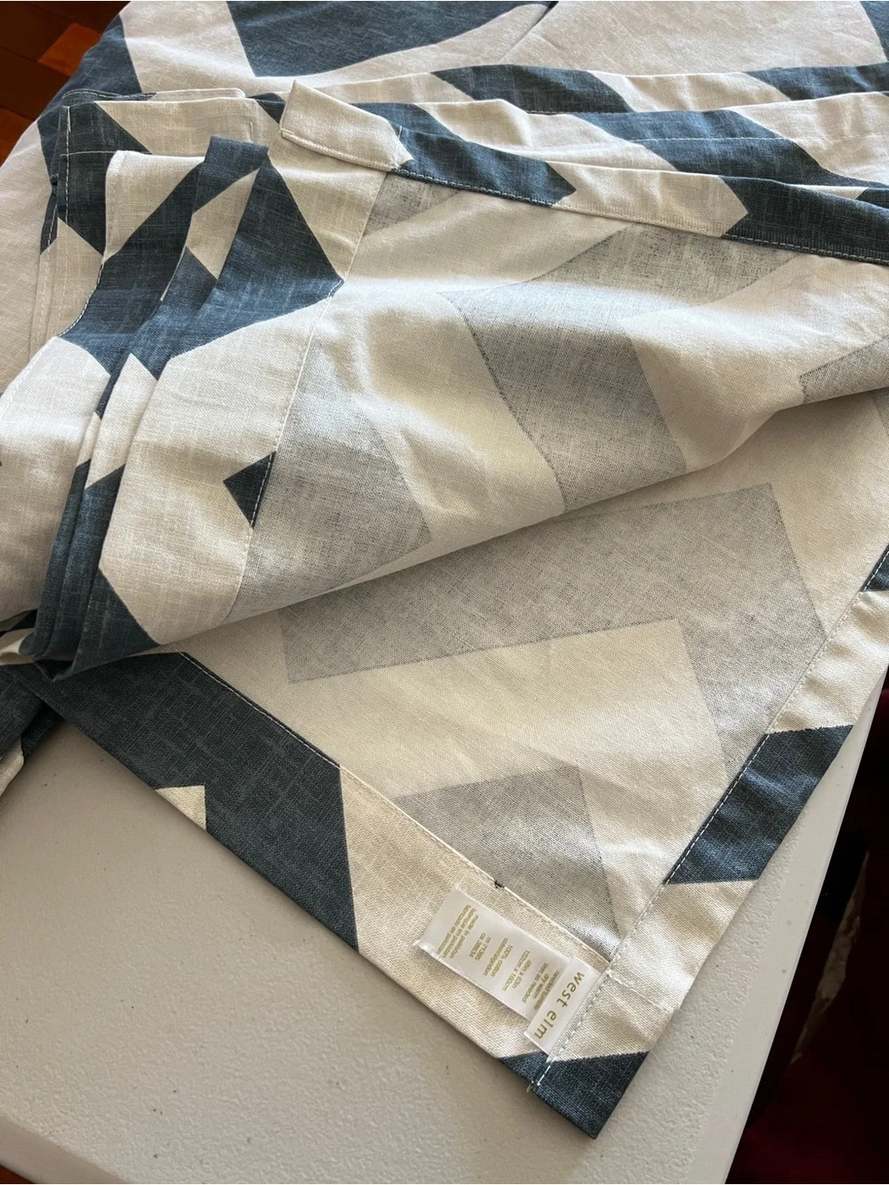 West Elm 2 Panel Curtains Chevron Zigzag Print Blue/Cream Cotton Size 48”X 63”